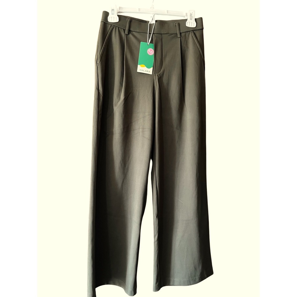 NWT Halara Olive Green High Waisted Wide Leg Pleated Trousers Small Petite